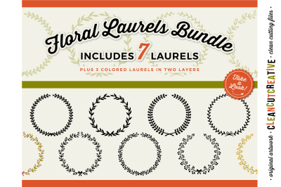 7 svg FLORAL LAURELS floral leaf circle frames - SVG DXF EPS PNG - Cricut & Silhouette - clean cutting files