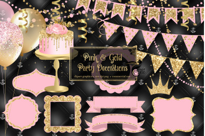 Pink and Gold Party Decoration Clipart