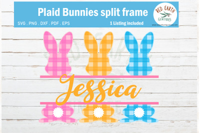 Easter plaid bunny split monogram frame, gingham rabbit SVG
