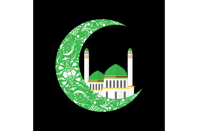 Illustration design of Islamic crescent shapes and mosques