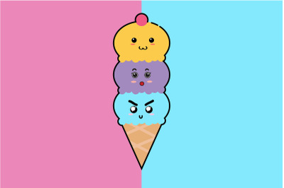 Kawaii Cute 3 Cup Of Ice Cream