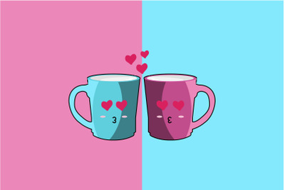 Kawaii Cute Couple Mug Illustration