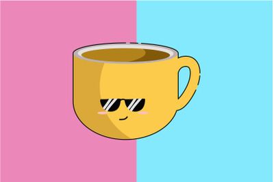 Kawaii Cute Cup Coffee With Glasses