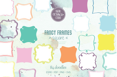 Colored Fancy Square Frames | Hand Drawn Border Monogram