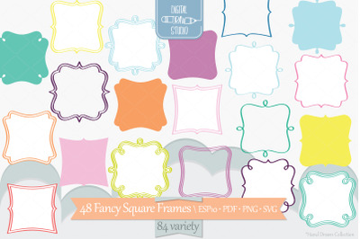 Fancy Square Frames Colored Hand Drawn Border Monogram