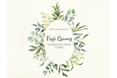Watercolor Greenery Frame. Digital Clipart. Instant Download. Wedding