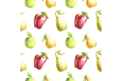 Fruit seamless pattern with apples and pears