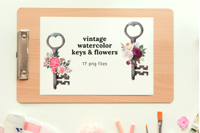 17 Watercolor Boho Keys Illustrations