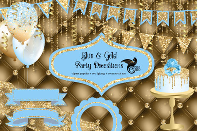 Blue and Gold Party Decorations Clipart