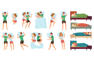 Sleeping people. Adult couple sleep together, asleep person. Man and w