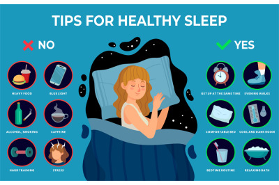 Healthy sleep rules. Healthy night sleep tips&2C; good habits and peacefu