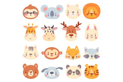 Cute animal faces. Color animal portraits&2C; cuteness tiger&2C; funny bunny