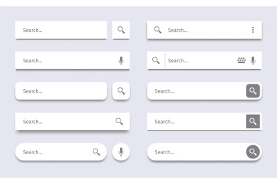 Search bar. Searching panel, website ui bars with shadows and quick se