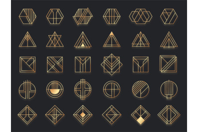 Art deco geometric shapes. Golden geometrical art shape&2C; gold circle s