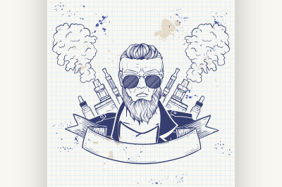 Sketch of hipster with a vaporizer cigarette 3