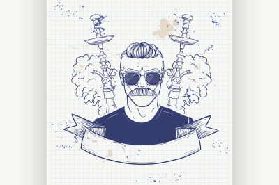 Sketch of hipster with hookah on a notebook 5