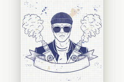 Sketch of hipster with a vaporizer cigarette 8