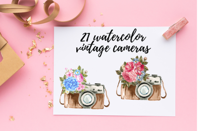 Vintage camera with flowers, Wedding cliparts