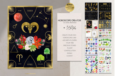 Horoscope Zodiac Creator. 350 astrology illustrations