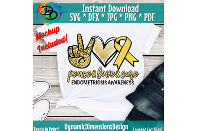 Peace Love Cure svg, Peace Love Endometriosis Awareness Sublimation Pn