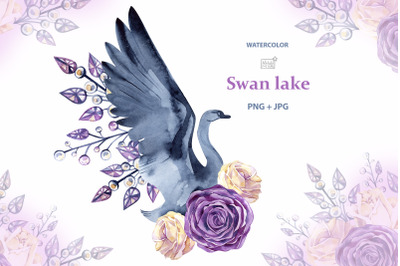 Watercolor swan cliparts