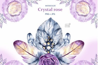 Watercolor crystal roses cliparts