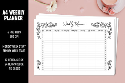 Weekly Planner Floral A4 Minimalistic