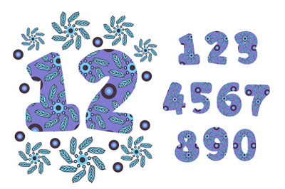 Vector cartoon adorable floral numbers