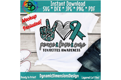 Peace love Cure Tourettes Png, Tourettes svg, Tourettes Digital Download, Tourettes Awareness Png, Tourettes Peace love cure digital png