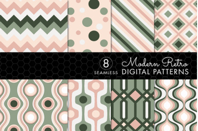 8 Seamless Retro Modern Patterns - Pink &amp; Green - Set 1