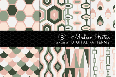8 Seamless Retro Modern Patterns - Pink &amp; Green - Set 2