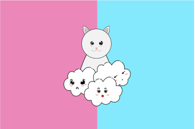 Kawaii Cute Cat and Cloud