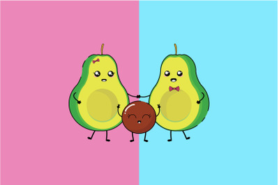 Kawaii Cute Avocado Family