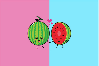 Kawaii Cute Watermelon Art Illustration