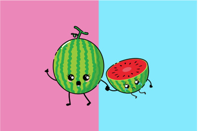 Kawaii Cute Couple Watermelon Art