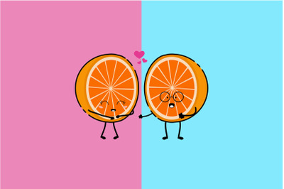 Kawaii Cute Orange Couple Illustration