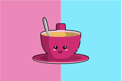 Kawaii Cute Purplr Cup Coffee Illustration