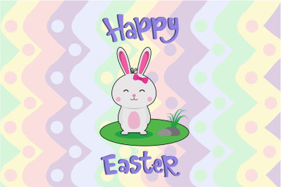 Easter Bunny With Pink Ribbon Standing