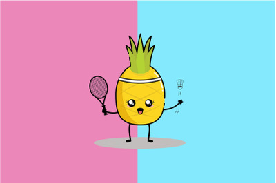 Kawaii Cute Pineapple Ready To Serve Playing Badminton