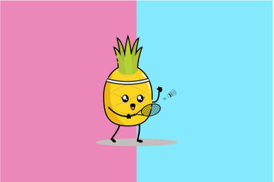 Kawaii Cute Pineapple First Serve Playing Badminton