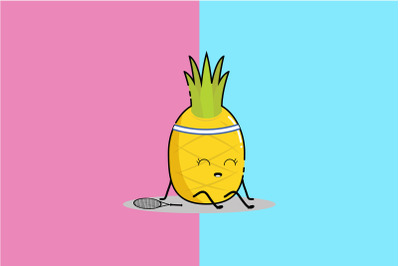 Kawaii Cute Pineapple Time Out Playing Badminton