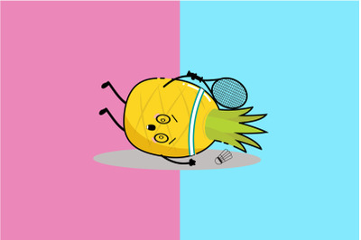 Kawaii Cute Pineapple Give Up Playing Badminton