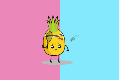 Kawaii Cute Pineapple Worried While Playing Badminton