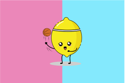 Kawaii Cute Lemon Play Basketball