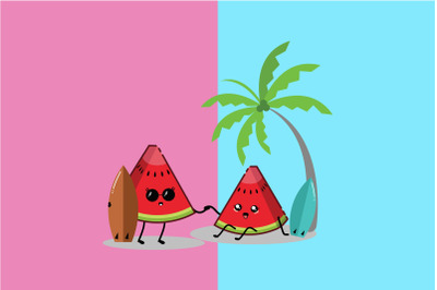 Kawaii Cute Watermelon in Beach Art