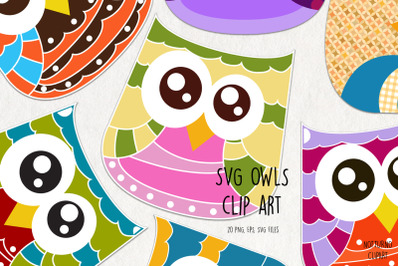 SVG Owls Clip Art. Set of 20 owls clipart for scrapbooking. Png. Svg a