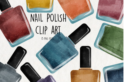 Watercolor Nail Polish Clipart. Nail Polish graphics. Set of 15 png cl