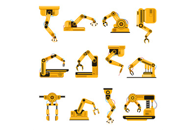 Robotic arms. Manufacturing industry mechanical robot arm, machinery t