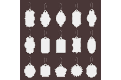 Tag labels. Paper vintage price tag mockups, market empty tags templat
