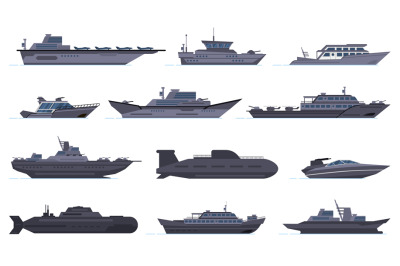 Military ships. Battle combat boats, missile ship, security boats, mod